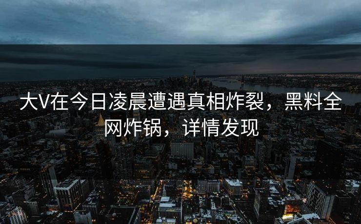 大V在今日凌晨遭遇真相炸裂，黑料全网炸锅，详情发现